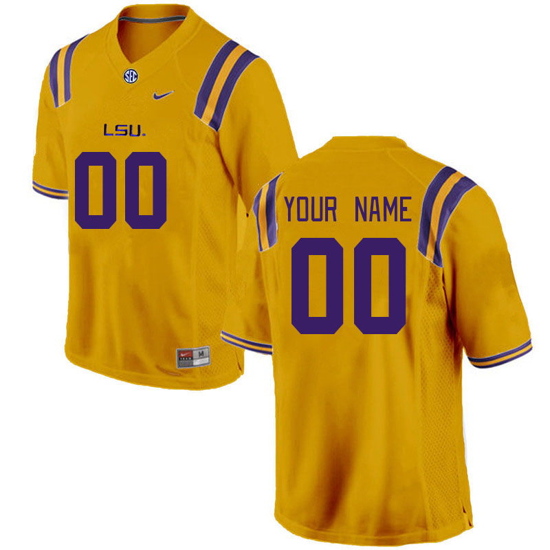 Custom LSU Tigers Name And Number College Football Jerseys Stitched-Gold - Click Image to Close